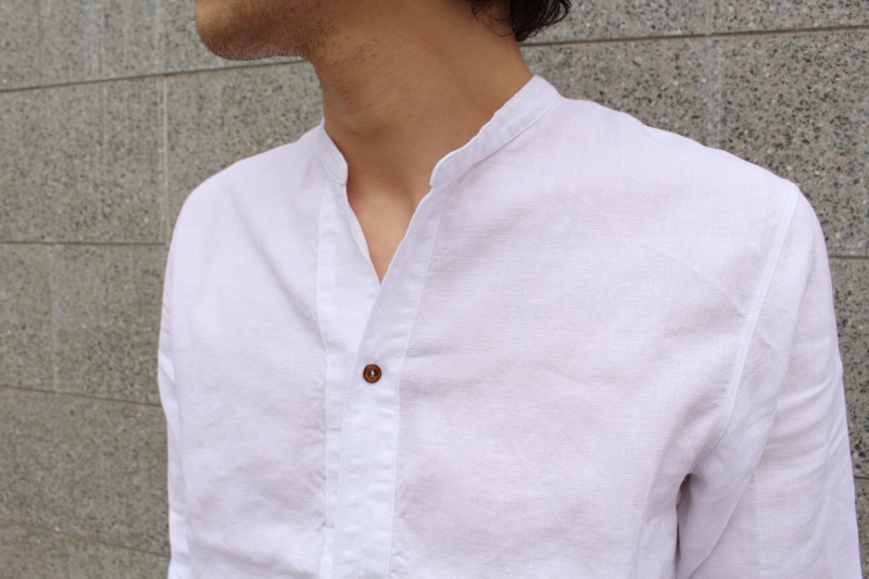 Honor gathering ⁄ soft french linen plain weave classic no collar shirts –  MaW SAPPORO