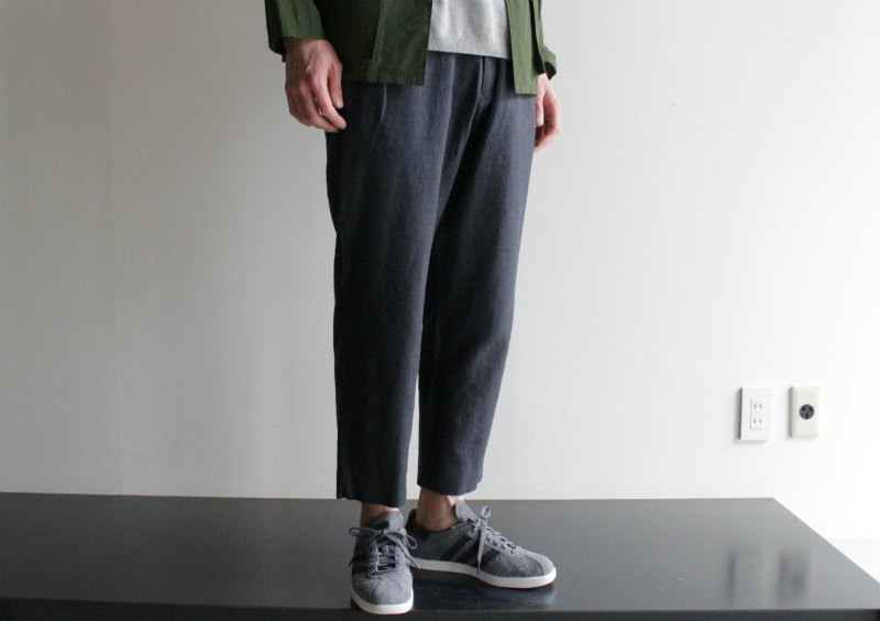 Honor gathering / linen cotton classical glen check washer pants 