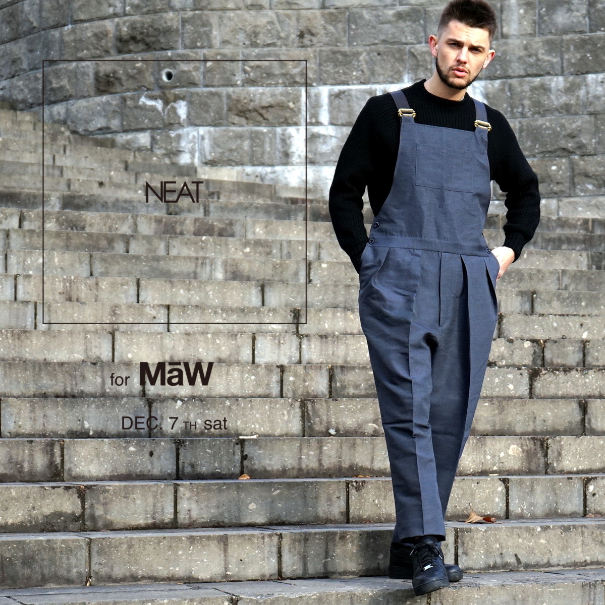 NEAT for MaW ] SILK WOOL TWILL / TAPERED, BELTLESS, OVERALL – MaW