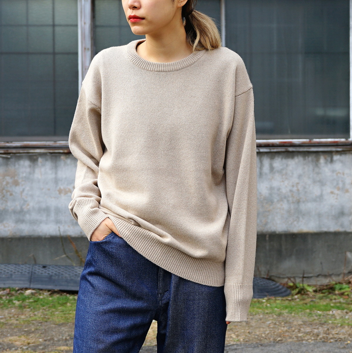 HERILL CASHMERE 畦CREW - N_BEIGE