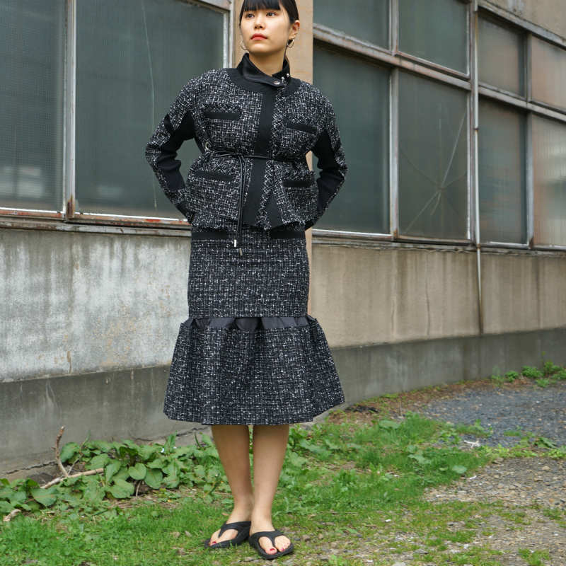 sacai 20AW TweedSkirt スカート タイト プリーツ ツイード - ロング