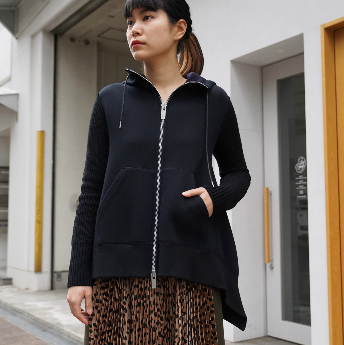 sacai サカイ ニット切替 異素材 Sponge Sweat Hoodie-