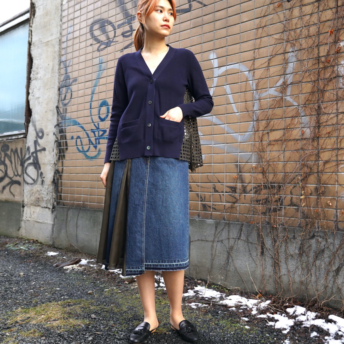 【美品】サカイ Sacai デザイン スカート デニム ブラック ひざ丈スカート 最安価格挑戦